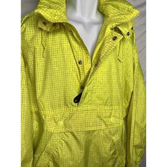 Kaelin Tech Light Ski Pullover Jacket Hoodie Grid Print Yellow Nylon Large 1990s - Picture 5 of 11